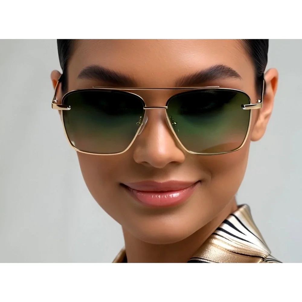 Women Oversized Square Sunglasses Gold Frame Gradient Lenses Fashion Eyewear New